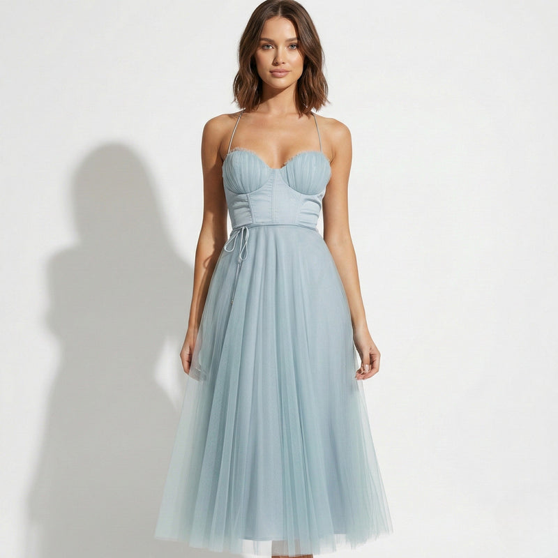 Gaia | Corset Bodice Tulle Midi Dress