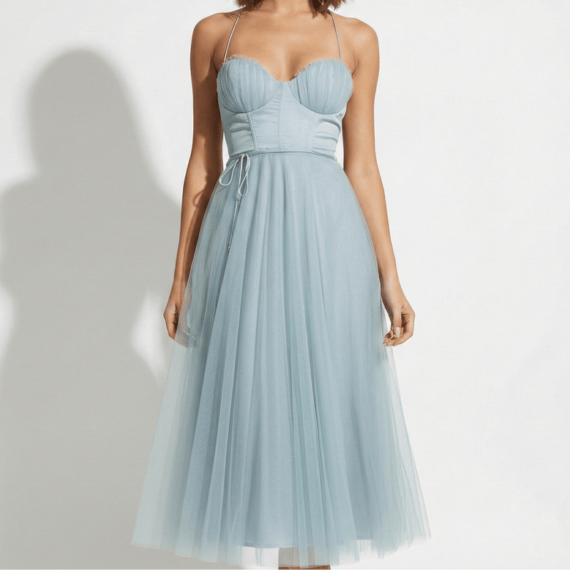 Gaia | Corset Bodice Tulle Midi Dress