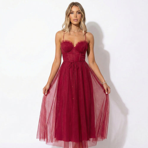 Gaia | Corset Bodice Tulle Midi Dress