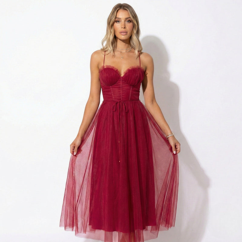 Gaia | Corset Bodice Tulle Midi Dress