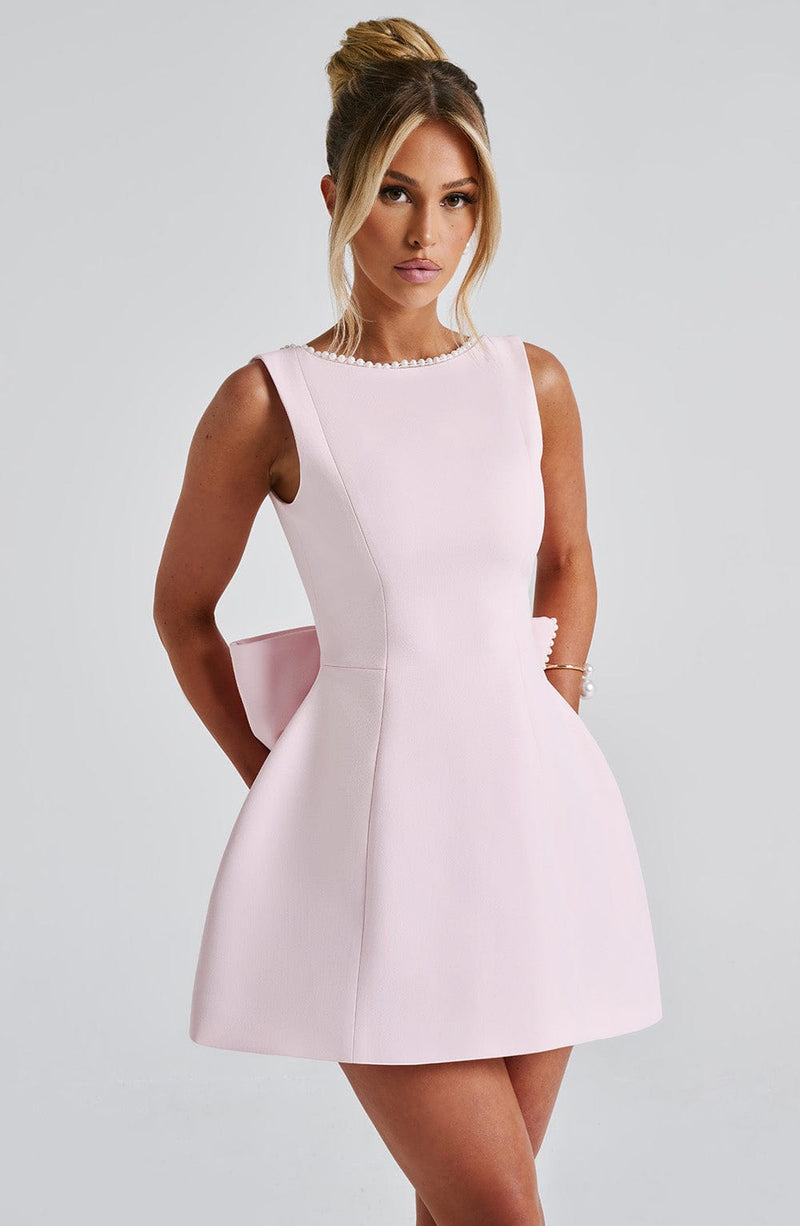 Veronica | Pearl-Trim Bow-Back A-Line Mini Dress