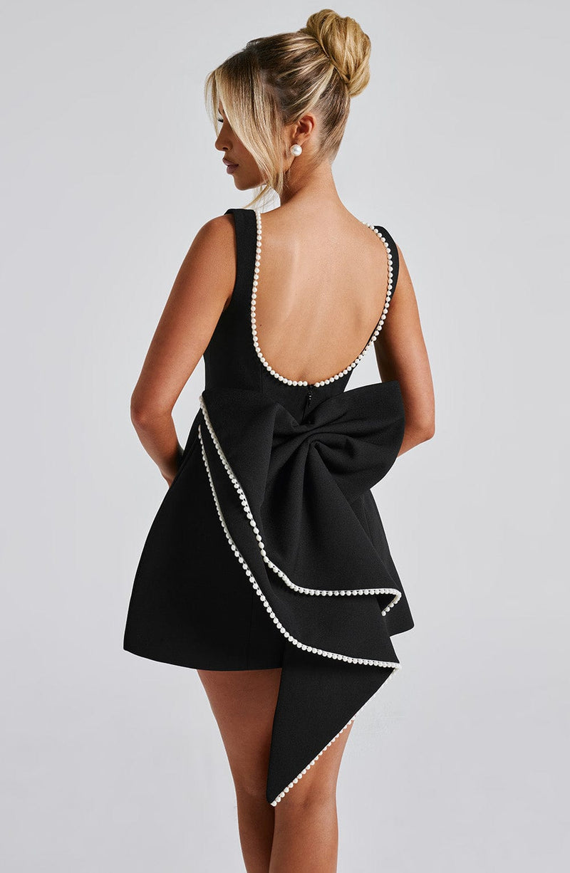Veronica | Pearl-Trim Bow-Back A-Line Mini Dress