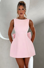 Veronica | Pearl-Trim Bow-Back A-Line Mini Dress in Pink