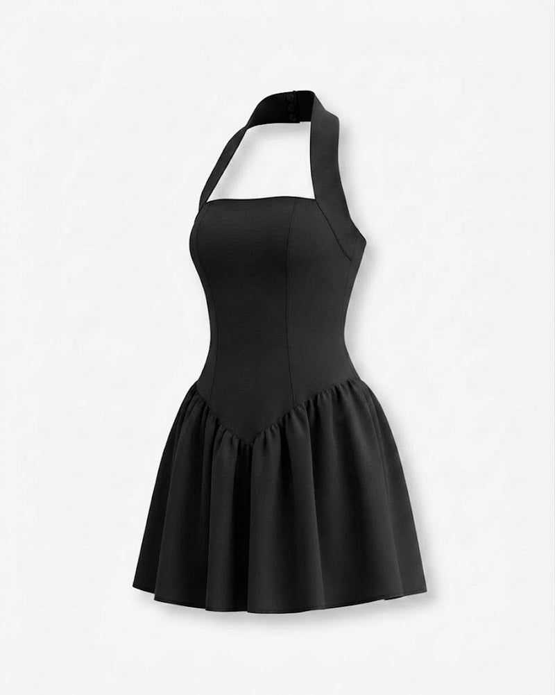 Victoria | Halter Neck Basque Waist Fit-and-Flare Mini Dress