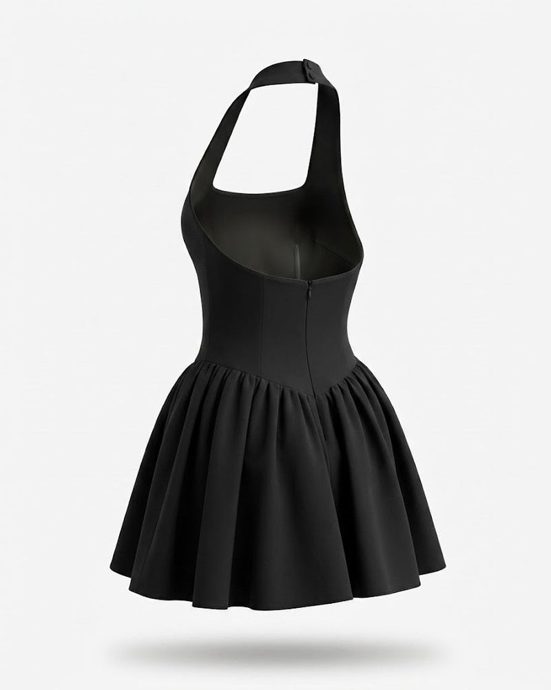 Victoria | Halter Neck Basque Waist Fit-and-Flare Mini Dress