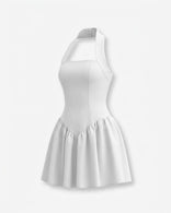 Victoria | Halter Neck Basque Waist Fit-and-Flare Mini Dress in White
