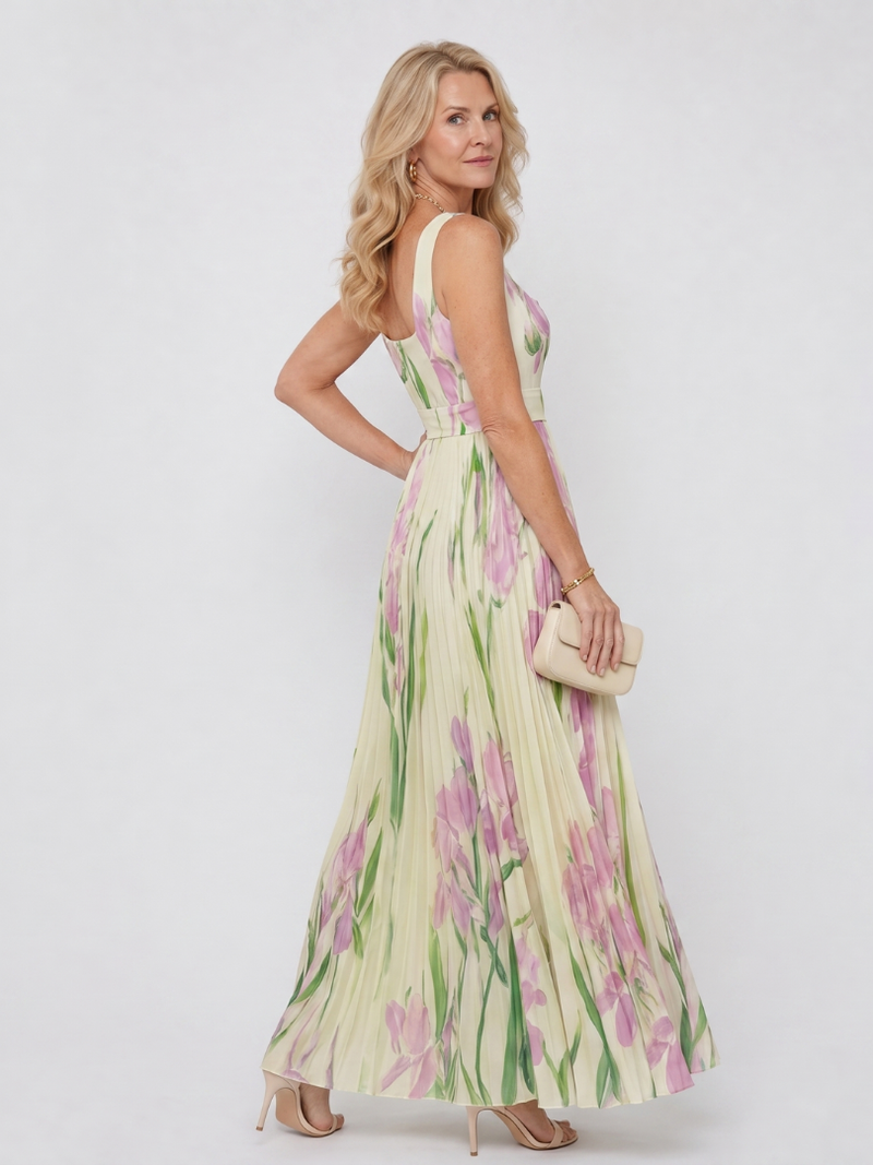 Matilda | Pleated Floral Square-Neck Maxi Dress