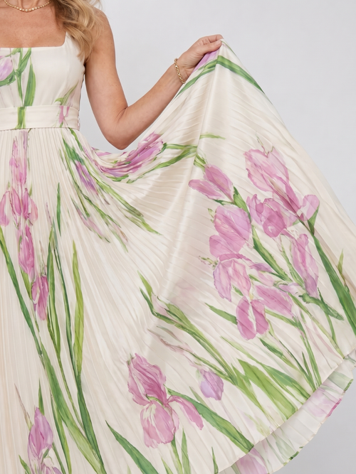 Matilda | Pleated Floral Square-Neck Maxi Dress
