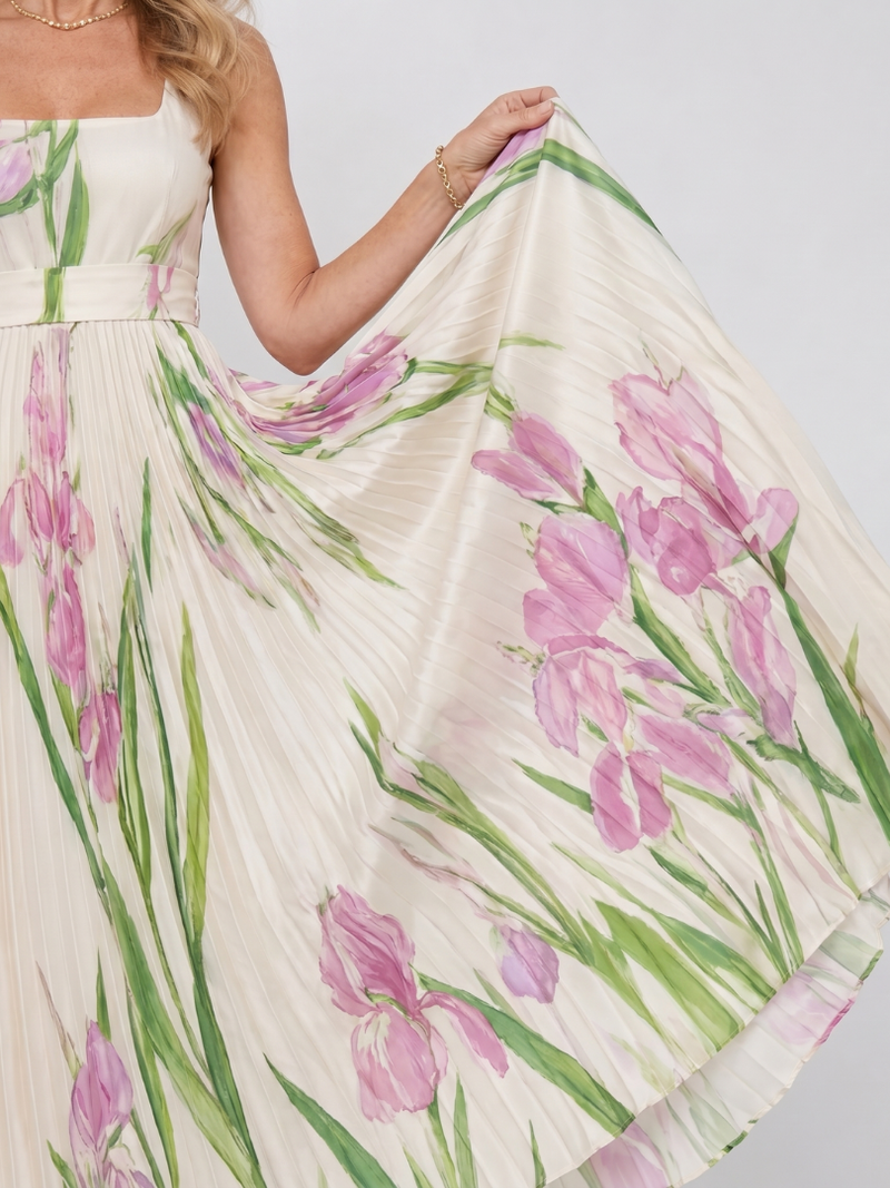 Matilda | Pleated Floral Square-Neck Maxi Dress