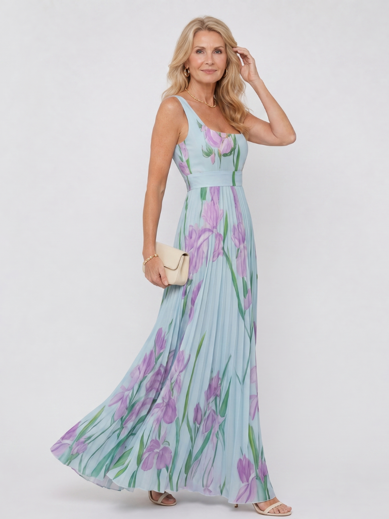 Matilda | Pleated Floral Square-Neck Maxi Dress