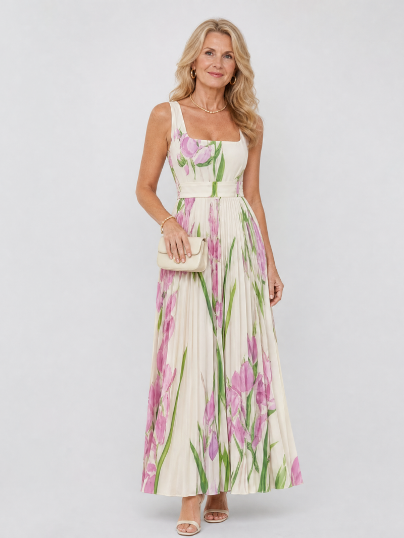 Matilda | Pleated Floral Square-Neck Maxi Dress