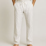 Linen Trousers – Striped Lightweight Breathable – Relaxed Fit – Men's Casual Australia in White