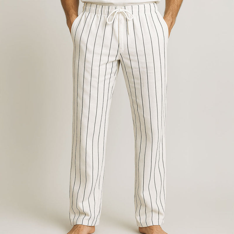 Linen Trousers – Striped Lightweight Breathable – Relaxed Fit – Men's Casual Australia