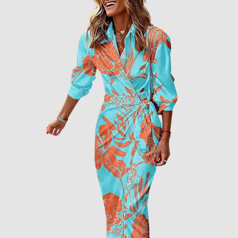 Winifred | Shirt Collar Wrap Front Tie-Waist Maxi Dress
