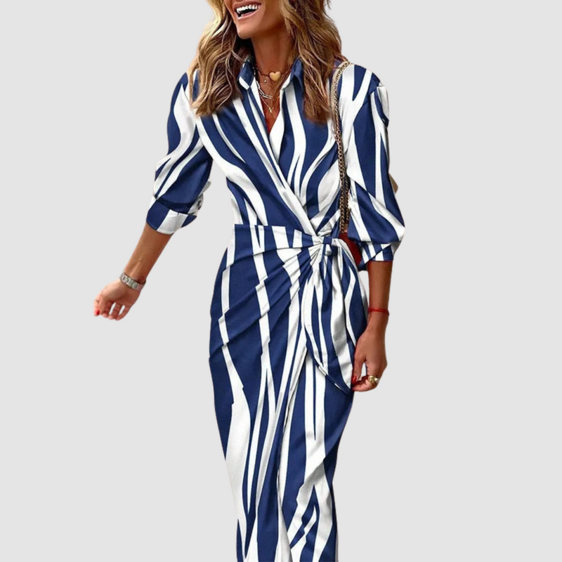 Winifred | Shirt Collar Wrap Front Tie-Waist Maxi Dress