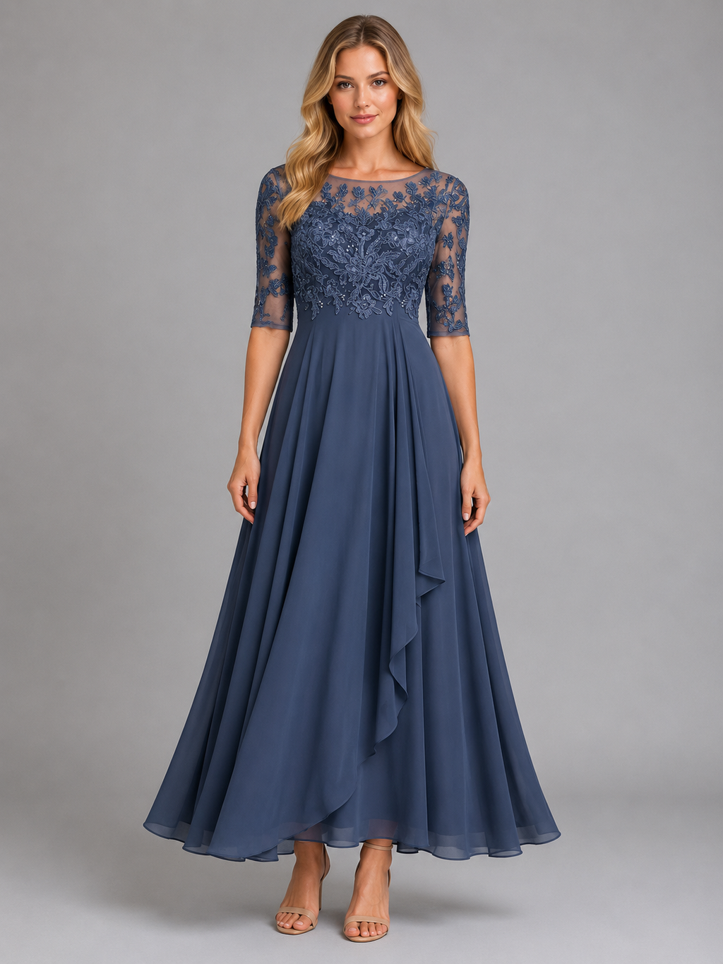 Women's Chiffon Lace Midi Dress – Flowing Silhouette