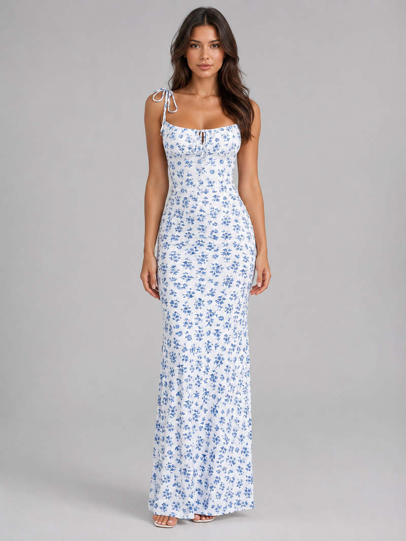 Rhoda Floral Lace-Up Maxi Dress | Women's Figure-Hugging Summer Dress