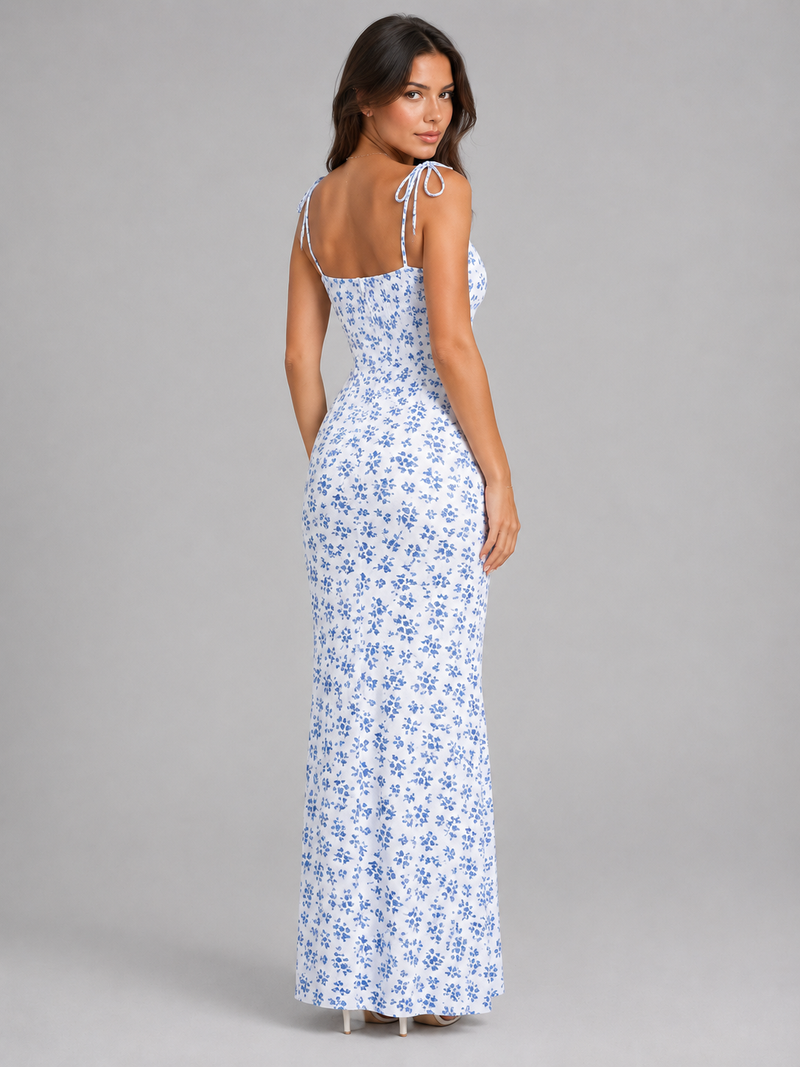 Rhoda Floral Lace-Up Maxi Dress | Women's Figure-Hugging Summer Dress