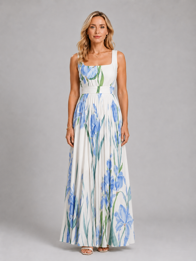 Marguerite Floral Maxi Dress | Women's A-Line Square-Neck Day Dress