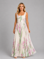 Marguerite Floral Maxi Dress | Women's A-Line Square-Neck Day Dress in Apricot