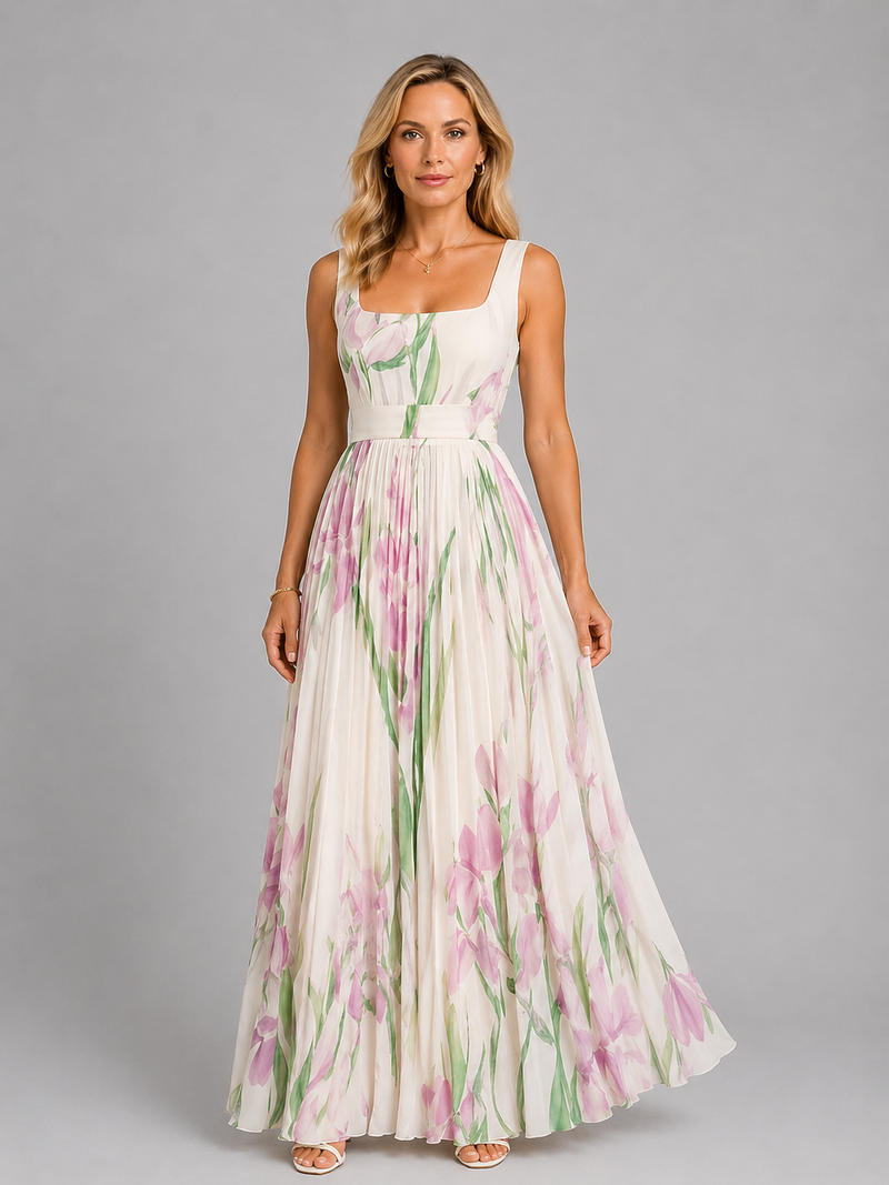 Marguerite Floral Maxi Dress | Women's A-Line Square-Neck Day Dress