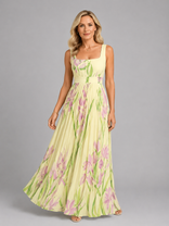 Marguerite Floral Maxi Dress | Women's A-Line Square-Neck Day Dress in Yellow