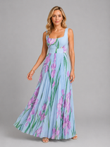 Marguerite Floral Maxi Dress | Women's A-Line Square-Neck Day Dress in Blue