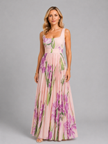Marguerite Floral Maxi Dress | Women's A-Line Square-Neck Day Dress in Pink