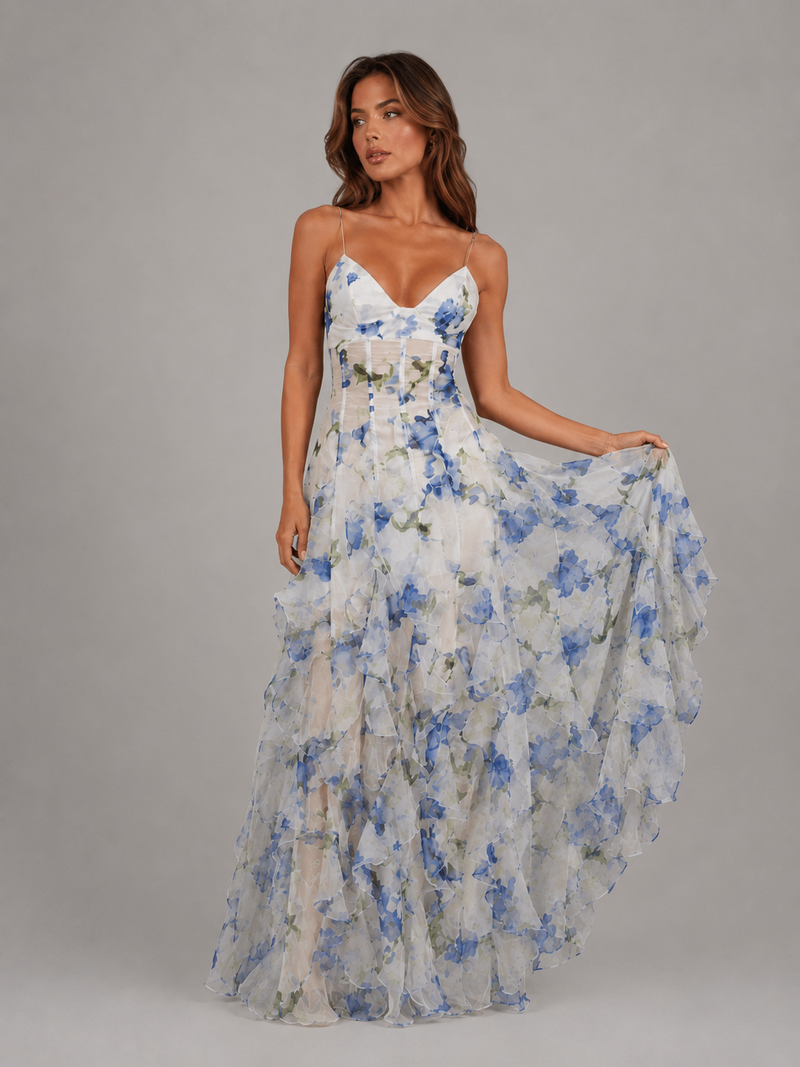 Darya Corset Maxi Dress | Women's Floral Ruffle Occasion Dress