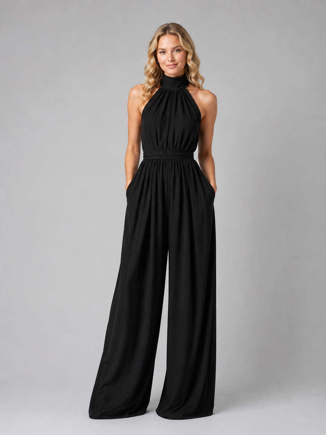 Women’s Halter Neck Wide Leg Jumpsuit – Elegant Flowing Style