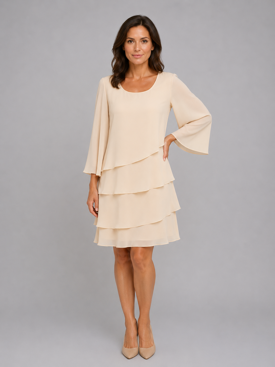 Women's Layered Chiffon Shift Dress – Flowing Silhouette