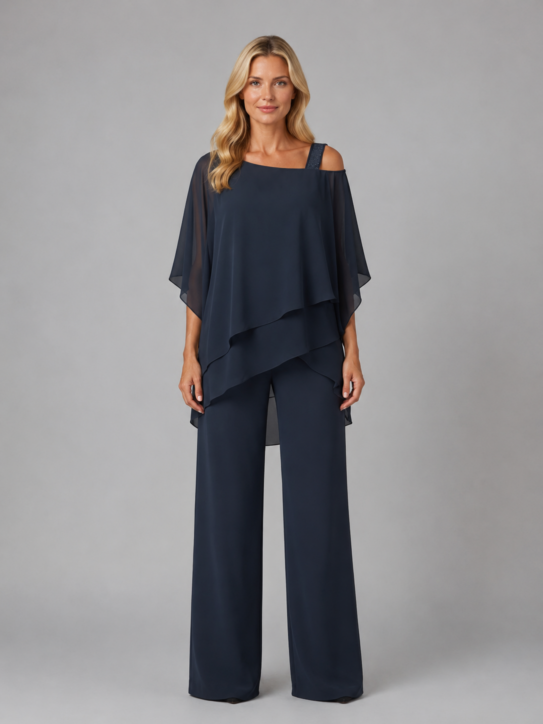 Women's Layered Chiffon Two-Piece Set – Flowy Co-Ord Suit