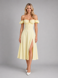 Women's Milkmaid Corset Midi Dress with Split - Summer Occasion Style