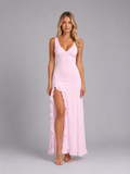Women's Ruffle Split Maxi Dress – Figure Skimming Fit