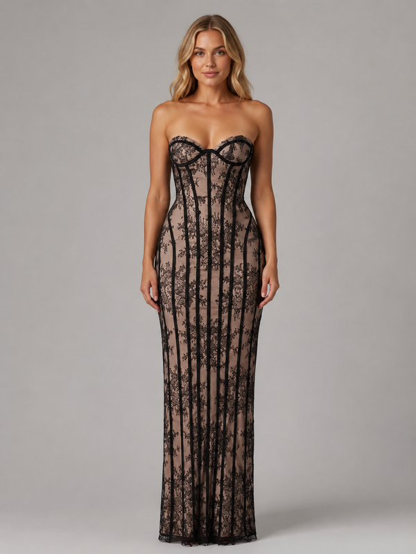 Seren Lace Corset Maxi Dress | Women's Strapless Evening Gown