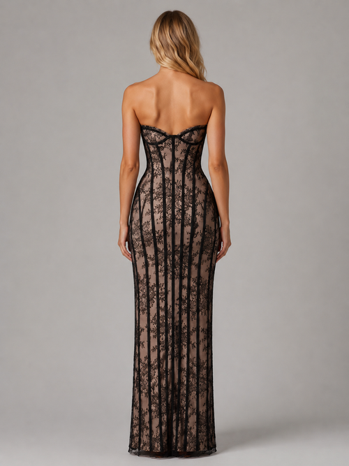 Seren Lace Corset Maxi Dress | Women's Strapless Evening Gown