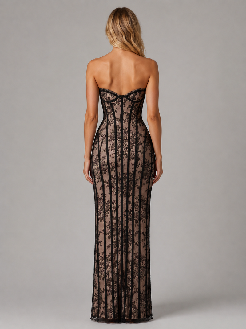 Seren Lace Corset Maxi Dress | Women's Strapless Evening Gown