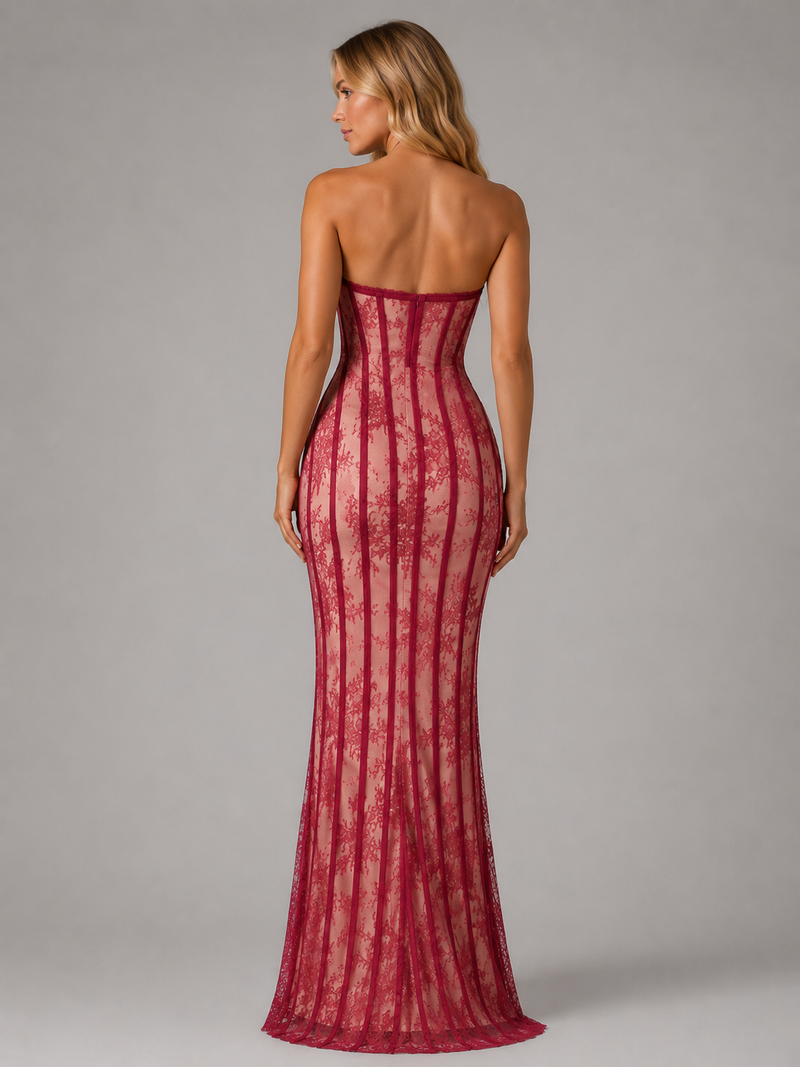 Seren Lace Corset Maxi Dress | Women's Strapless Evening Gown