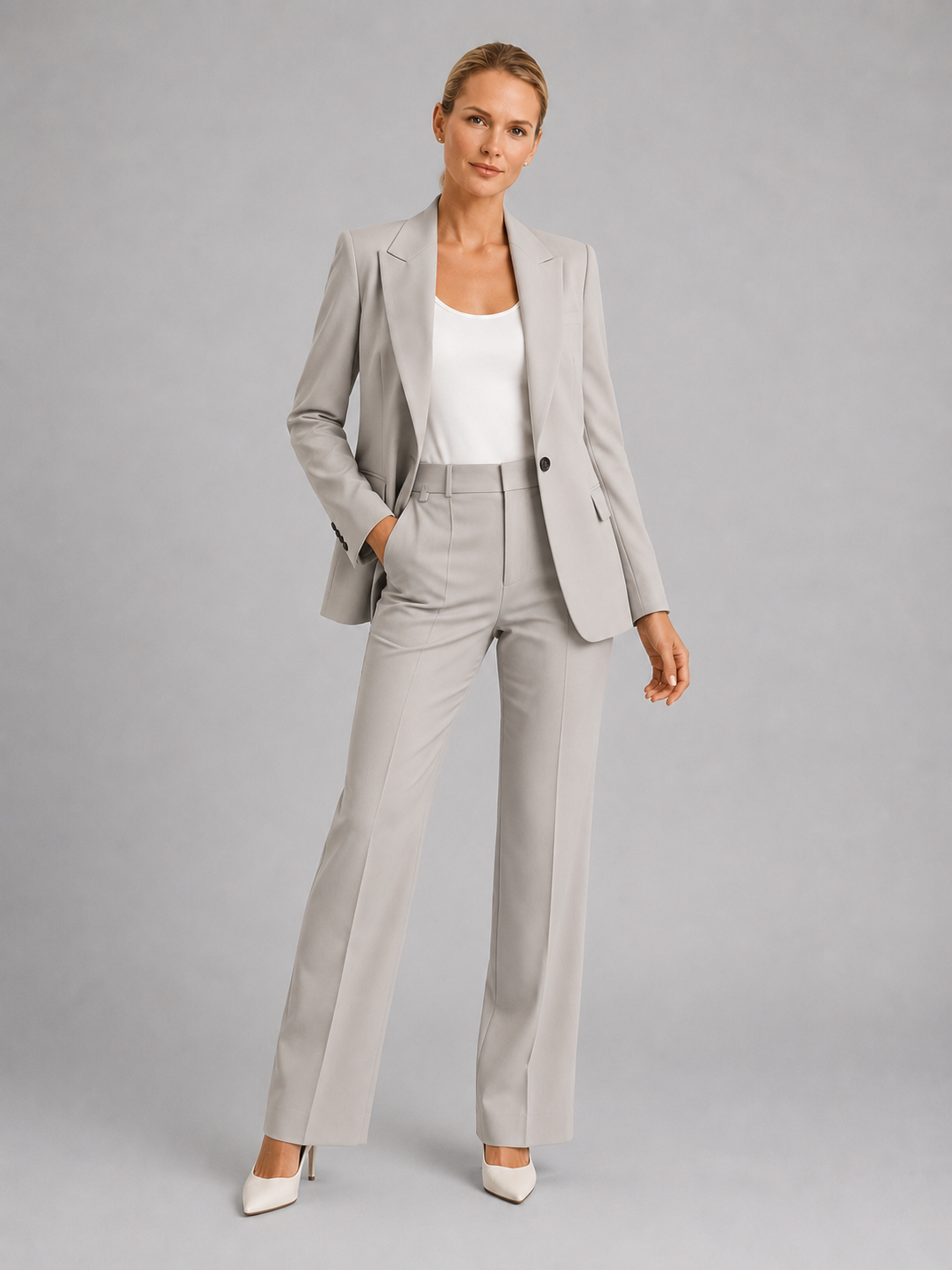 Women’s Tailored Blazer & High-Waist Trousers Set – Elegant Structured Suit