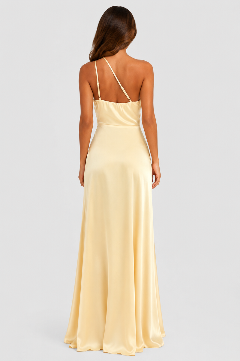 Philomena | Pale Yellow One-Shoulder High-Split Maxi Dress