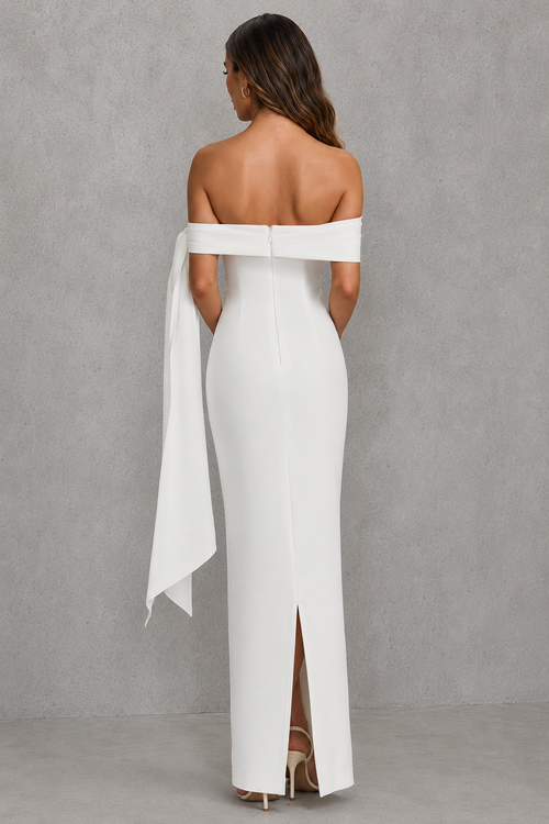 Carina | Bardot Sash Ruched-Waist Maxi Dress