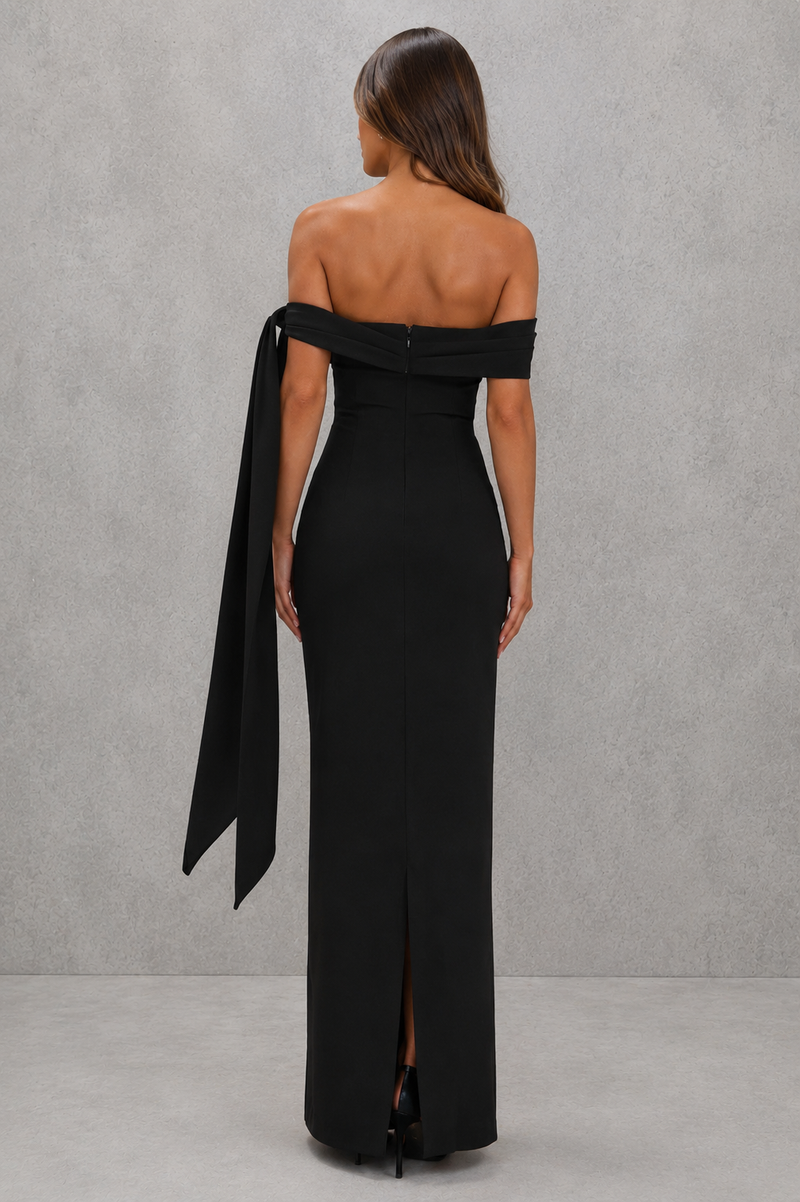 Carina | Bardot Sash Ruched-Waist Maxi Dress