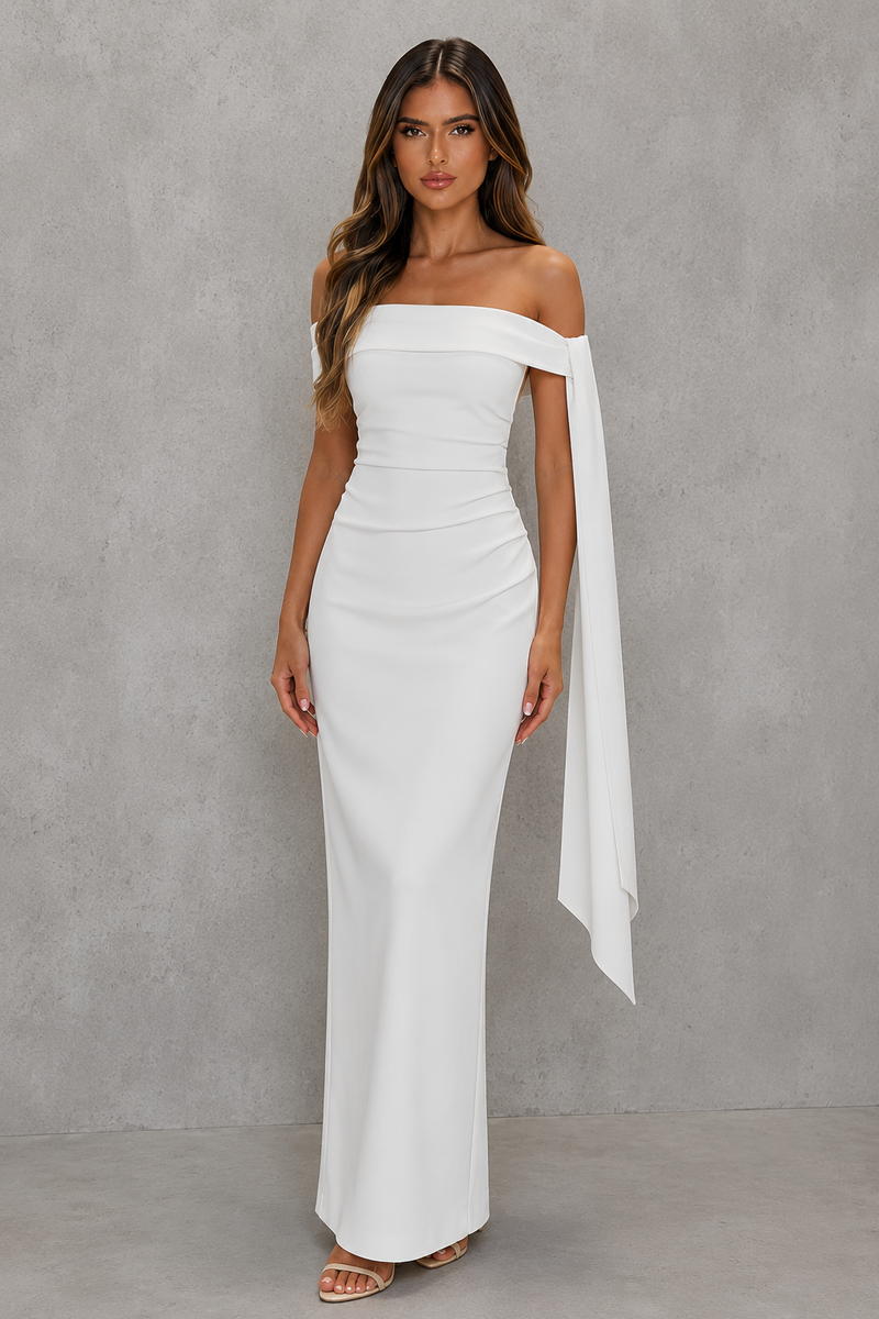 Carina | Bardot Sash Ruched-Waist Maxi Dress