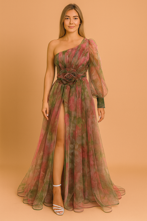 Clio | One-Shoulder High-Slit Floral Maxi Dress