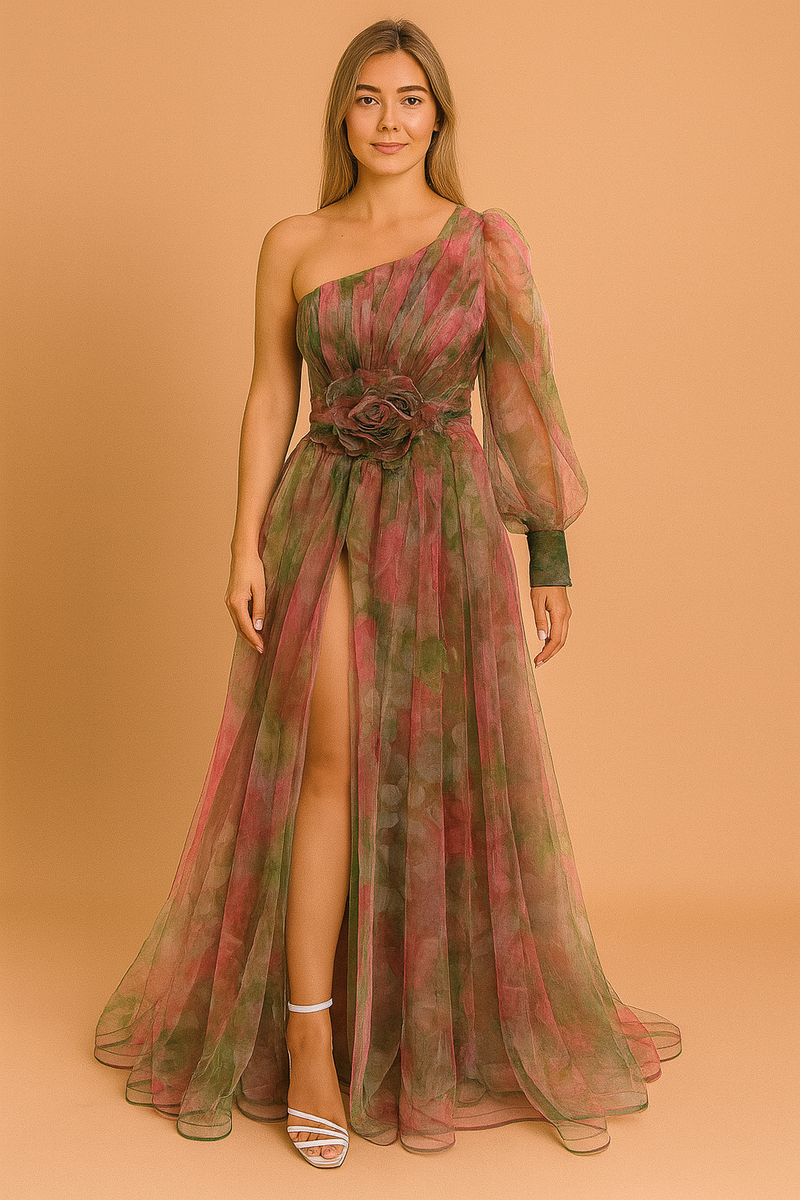 Clio | One-Shoulder High-Slit Floral Maxi Dress