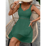 Viola | Lace-Trim V-Neck A-Line Mini Dress in Green