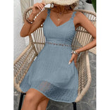 Viola | Lace-Trim V-Neck A-Line Mini Dress in Blue