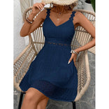 Viola | Lace-Trim V-Neck A-Line Mini Dress in Navy