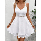 Viola | Lace-Trim V-Neck A-Line Mini Dress in White
