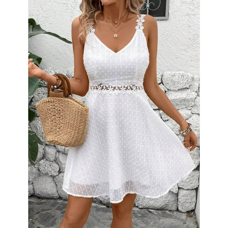 Viola | Lace-Trim V-Neck A-Line Mini Dress